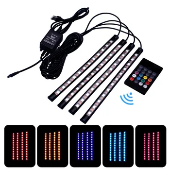 

Car LED Strip Light 48 LEDs Multicolor Music Car Interior Light LED Under Dash Lighting Kits DC 12V USB with Sound Active