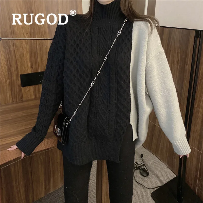 RUGOD, Ретро стиль, контрастный цвет, водолазка, свитер для женщин, корейский стиль, Свободный пуловер, зимний, толстый, твист, свитер, джемпер