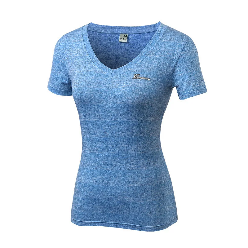 Женская рубашка для йоги с v-образным вырезом быстросохнущая Спортивная футболка для похудения и занятия спортом майка для тренировки упражнений футболка с коротким рукавом - Цвет: L