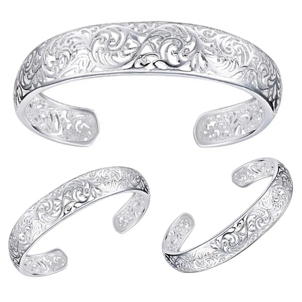 Bangle Bracelet Women's Silver Plated Bezel Hollow Cuff Bangle Open Bracelet Luxury Jewelry Accessory Gift