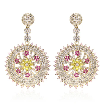 

VERY GIRL 46mm Luxury Large Round Dangle Earrings Women's Wedding Cubic Zircon Crystal CZ Dubai Bridal Earrings