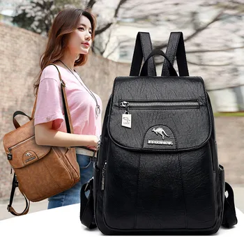 

Vintage Leather Women Backpack Fashion Luxury Famous Brand Bagpack for Teenage Girl Casual Female Travel Bagpack Mujer Back Pack