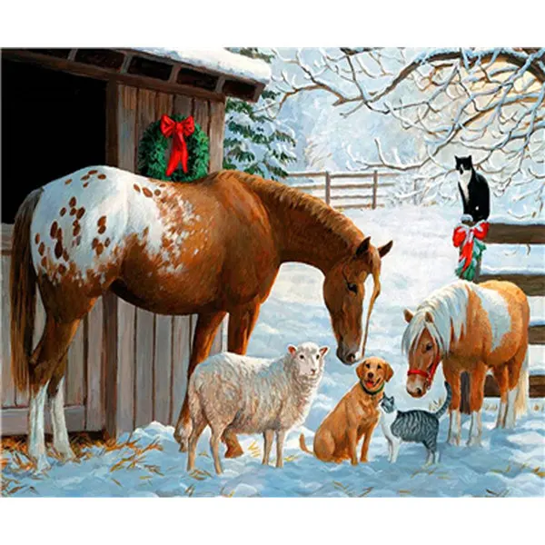 

5D DIY Diamond Embroidary Full Round Drill Mosaic Cross Stitch Animal Horses 3D Diamond Painting kit Sticker Home Decor TY256