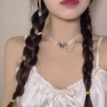 

2020 The New Fashion Personality Transparent Bead Butterfly Necklace For Women Charm Jewelry Clavicle Chain Necklaces Gift