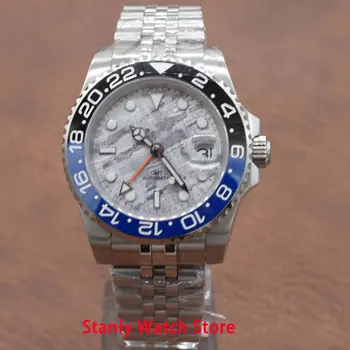 

Bliger 40mm Gray Sterile Dial Black Blue Ceramic Bezel Luminous Sapphire GMT Function Jubilee-Band Automatic Movement Mens Watch