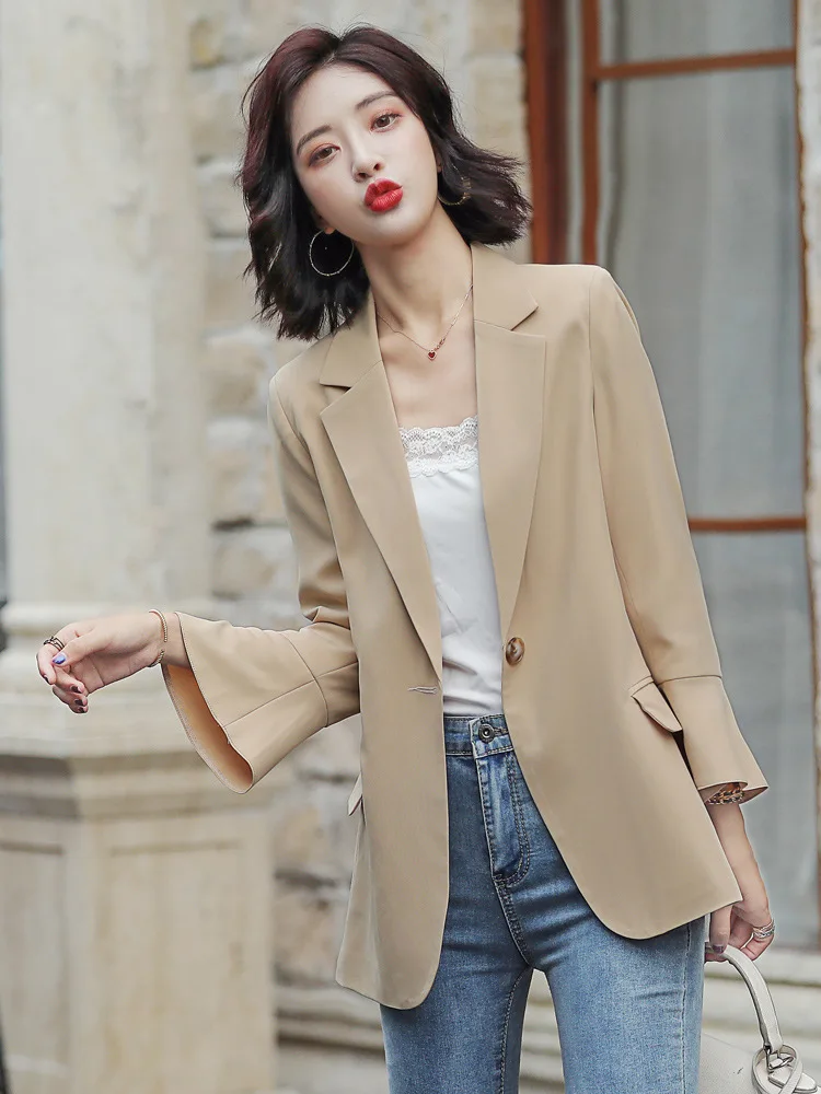 

Small Suit WOMEN'S Coat Korean-style Mid-length 2019 New Style Spring And Autumn Casual Online Celebrity Women's Slim Fit Blazer