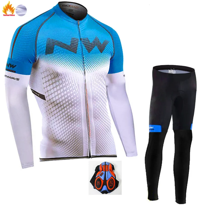 Northwave Winter thermal fleece Cycling Clothes NW men's Jersey suit outdoor riding bike MTB clothing warm Bib Pants set - Color: Winter Cycling Suit