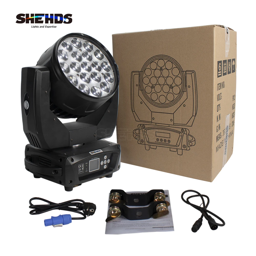 New LED 19x15W RGBW Beam+Wash Zoom Moving Head Light DMX 16/24 CH DJ Disco Part Church TV Studio SHEHDS Stage Effect Equipment