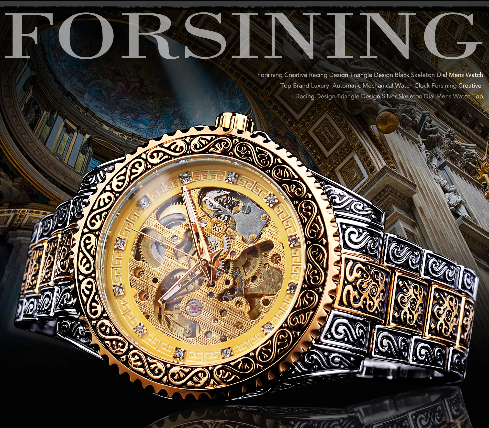 Forsining-novo relógio de pulso mecânico para homens,