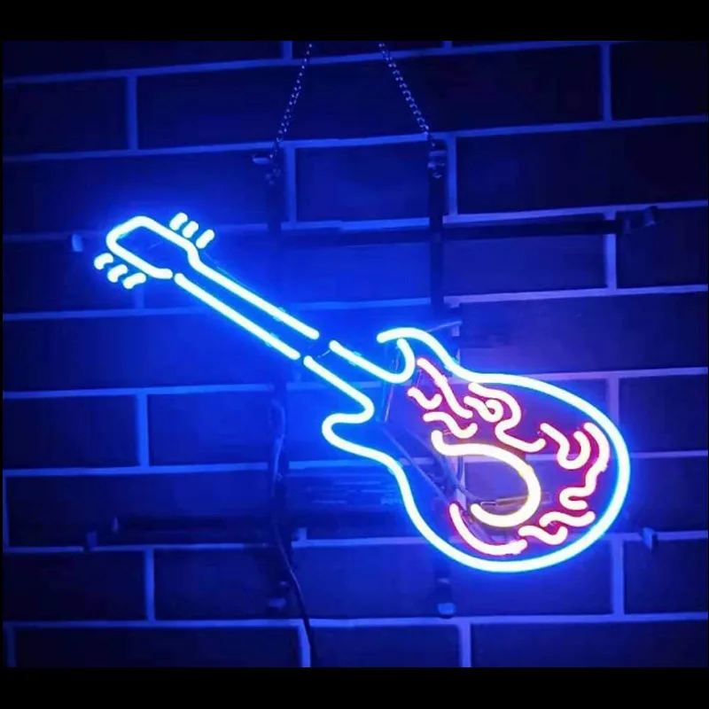 Neon Sign Music Guitar Man Cave Neon light Beer Neon Wall Sign Window Hotel Advertise Lamp Recreational Handmade Real glass TUBE
