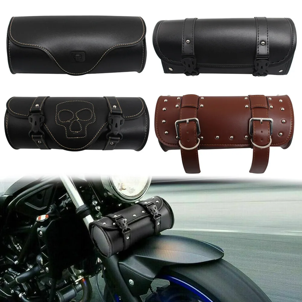 Universal Front Rear Luggage Tail Saddle Bag Motorcycle PULeather Tool Bag Black 