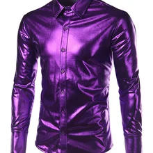 ShenRun мужские рубашки для ночного клуба с металлическим покрытием фиолетового цвета, блестящие рубашки для выступлений, Мужская модная рубашка с длинными рукавами