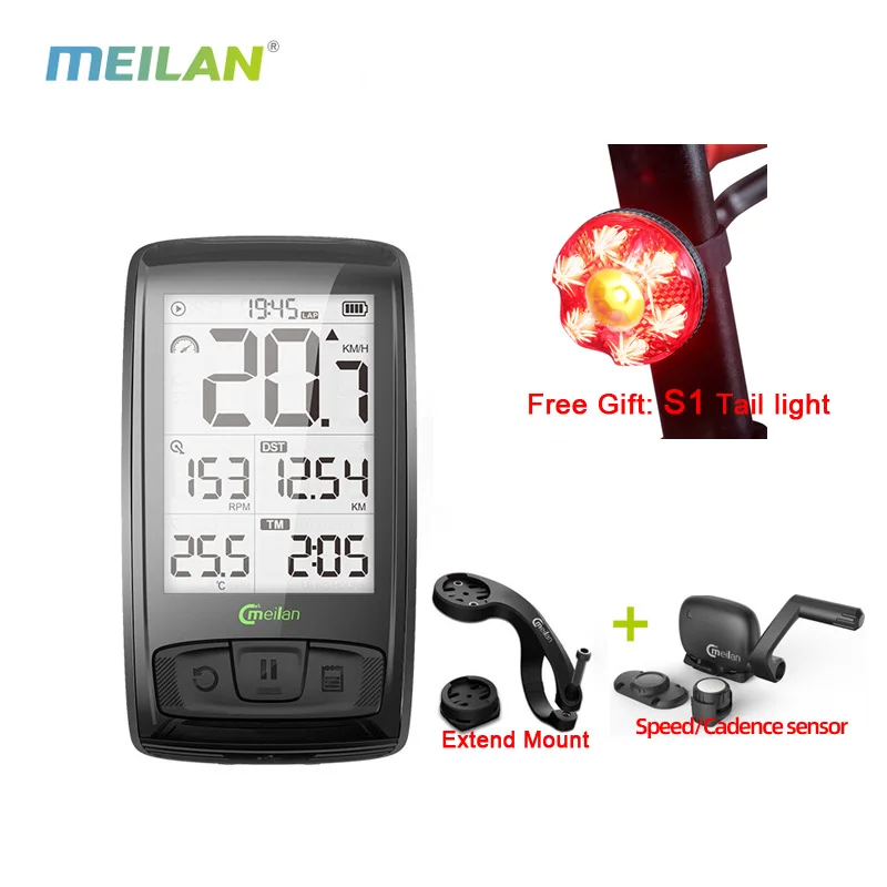 

meilan M4 Wireless Bicycle Computer Bike speedometer with Speed & Cadence Sensor can connect Bluetooth ANT+GIYO m4