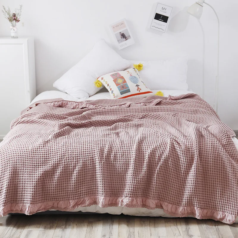 Japanese Kids Bed Quilt Waffle Cotton Children Cot Crib Quilts Bedcover Lace Bedspread Coverlet Sofa Blanket for Babies Infants