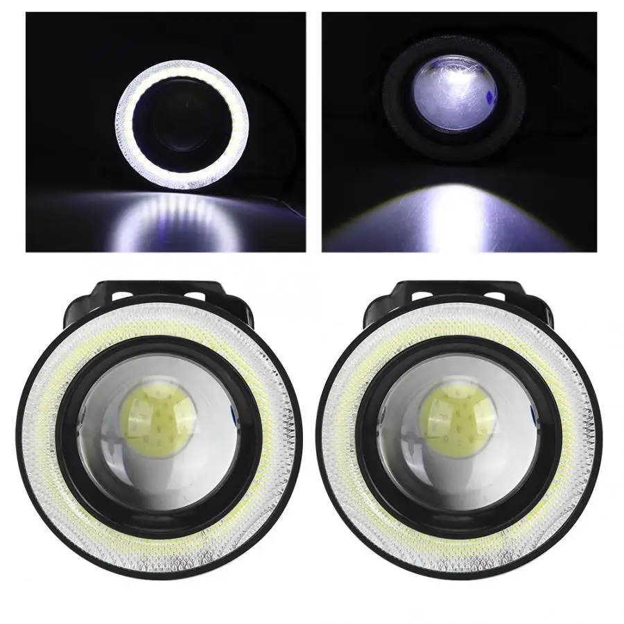 1 пара 3,5 дюймов Ангельские глазки круглый дальнего света светодиодный противотуманная COB фара белый свет сборки 6 V-16 В постоянного тока