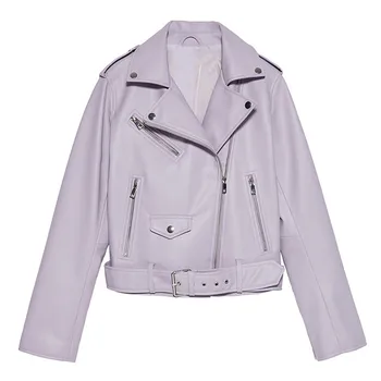 

2020 Spring Autumn With Sashes Pu Faux Leather Jacket Women White Black Zipper Slim Short Biker Jackets Coat Female Outwear Tops