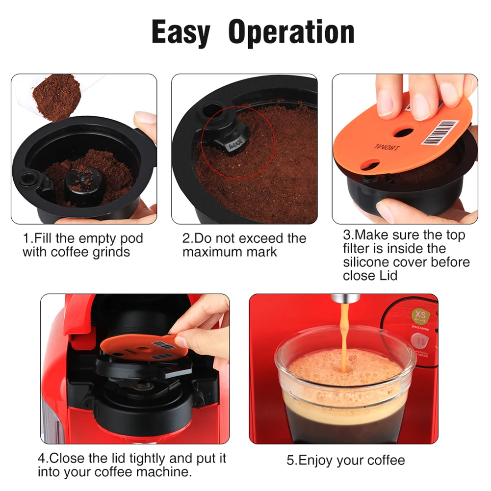 HAILASRE Capsule de café 4 pièces (60 ml/180 m/200 ml/220 ml) Capsule de  café rechargeable pour Tassimo Capsule de café réutilisable Filtre à café