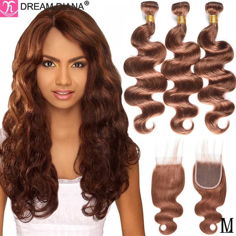 

DreamDiana Pre Colored Bundles With Closure Colored Body Wave Bundles With Closure Remy Brazillian Hair Bundles With Closure M