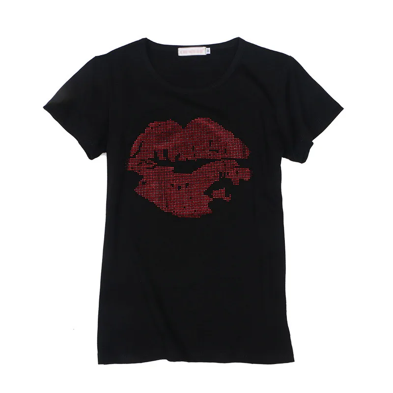 Hot-drilling-Plus-Size-Short-sleeve-T-shirt-women-2020-new-Summer-Lip-print-Half-sleeve