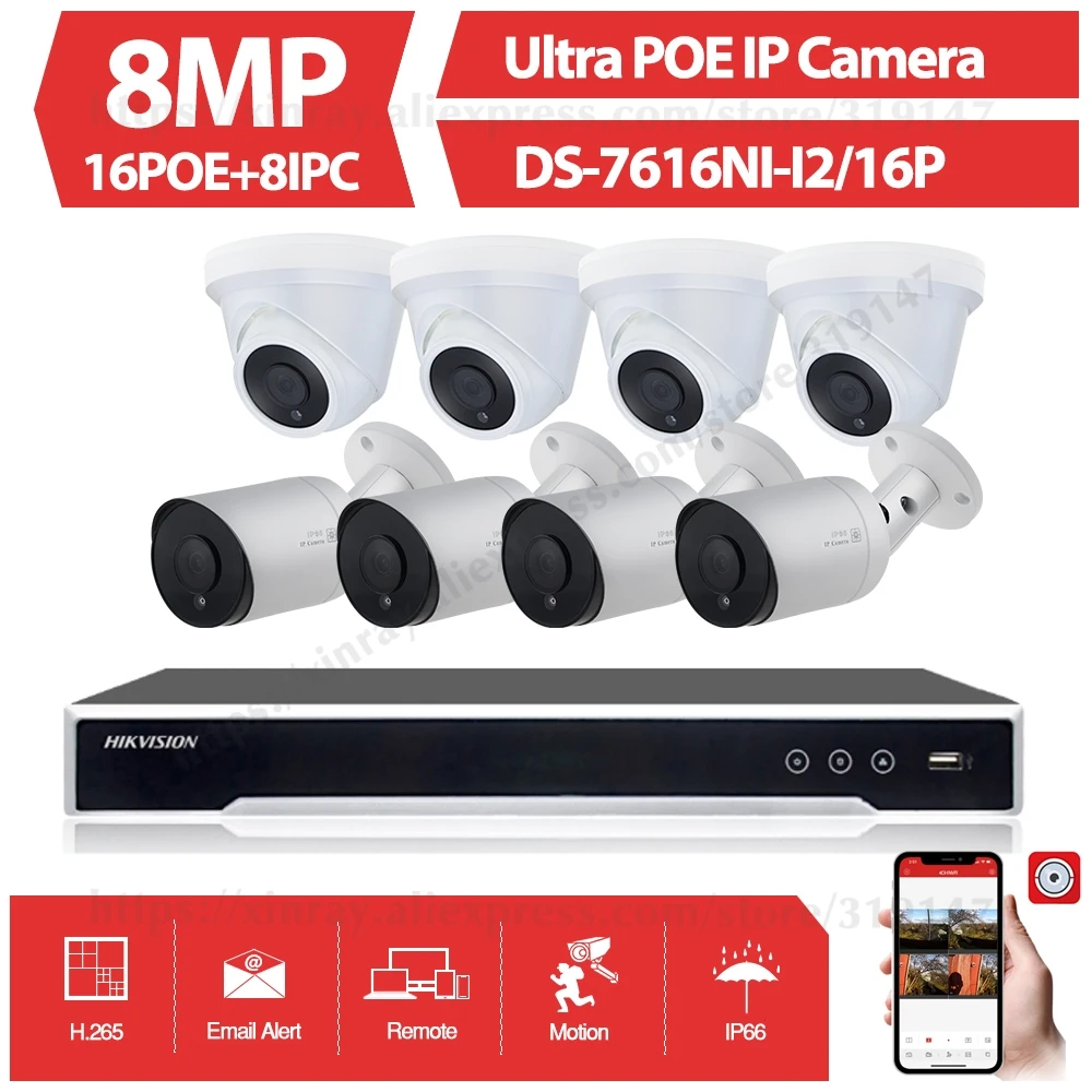 Новая 16 канальная система видеонаблюдения Ultra 8MP наружная камера безопасности POE с Hikvision 8 NVR DS 7616NI I2/16P