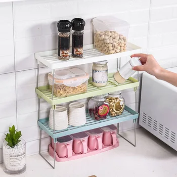 

Kitchen Condiment Storage Rack Table Space Saving Plastic Organizer Double Bunk Make Up Accessory Shelf Holder Superposition