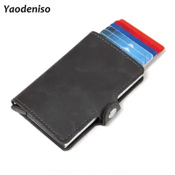 

Men Wallet Metal Card Holder RFID Aluminium Alloy Credit Card Holder women Leather Wallet Antitheft Automatic Pop Up Card purse