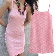 

Elmsk De Fiesta De Noche Ins Fashion Dress Women Blogger Vintage Diamond Knitted Spaghetti Strap Sexy Summer Party Vestidos