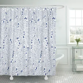 

Indigo Simple with Chaotic Lines and Circles Blue White Stitch Shower Curtain Waterproof Polyester Fabric 72 x 72 Inches Set wit