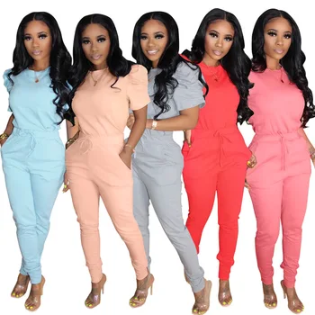 

Women Tracksuit Two Pieces Short Sleeve O Neck Top Pockets Sashes Long Pants 2 Pieces Set Outfit Casual Ladies Outdoor Wear