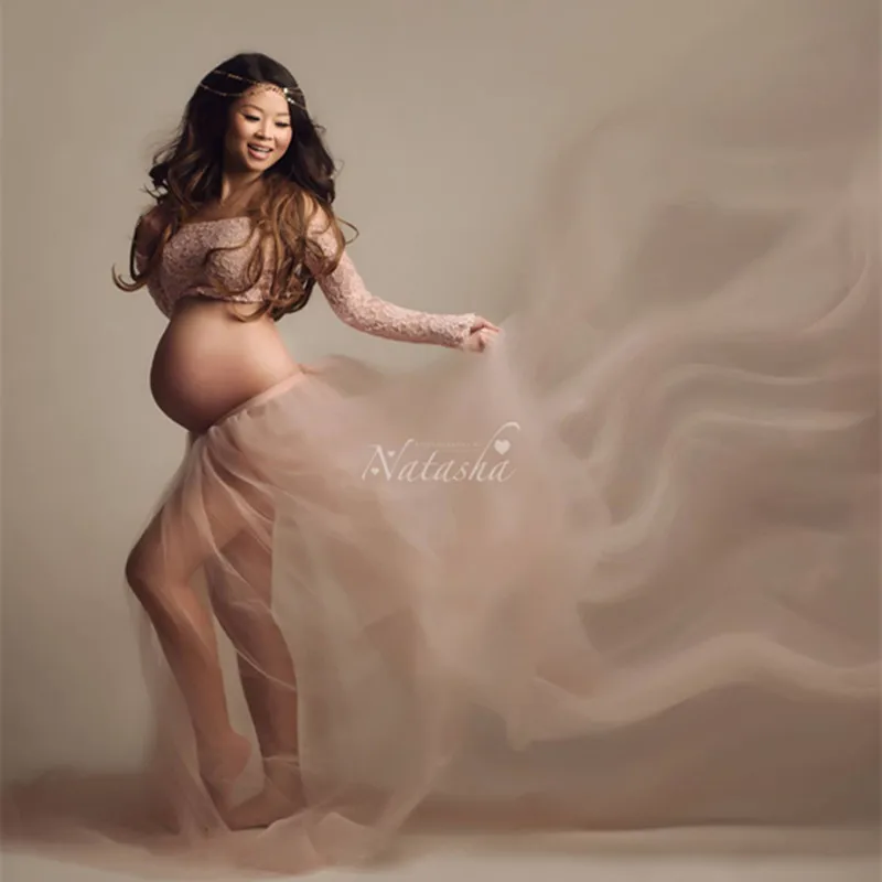Тюлевая юбка и топы для фотосъемки беременных комплекты Тюлевое платье Длинные