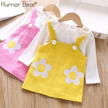 

Humor Bear 2019 Autumn Fashion Girls Clothes Flower Sling Dress +Long Sleeve Bottoming Shirt 2PCS Children Girls Clothing Suit