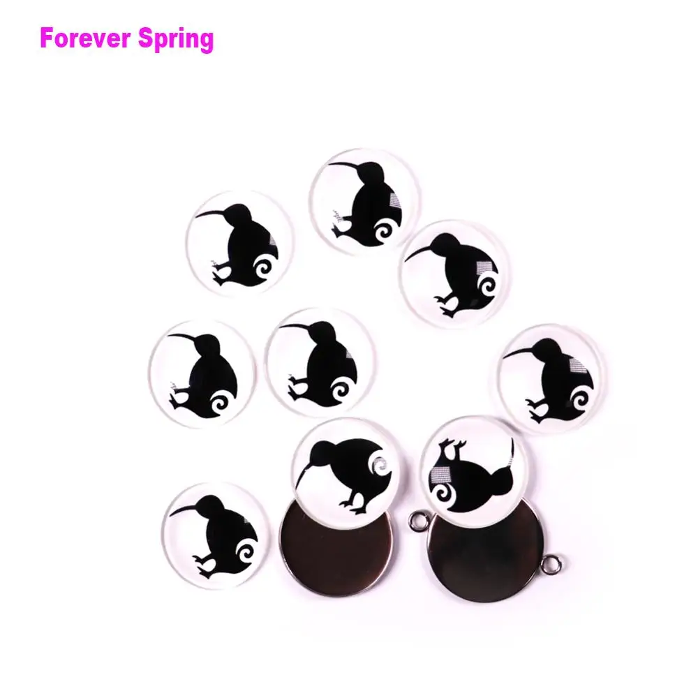 

50 Pieces 25 mm Bird Printed Glass Dome Cabochons Mosaic Tiles with 50 Pieces Stainless Steel Stud Earring for Jewelry Making