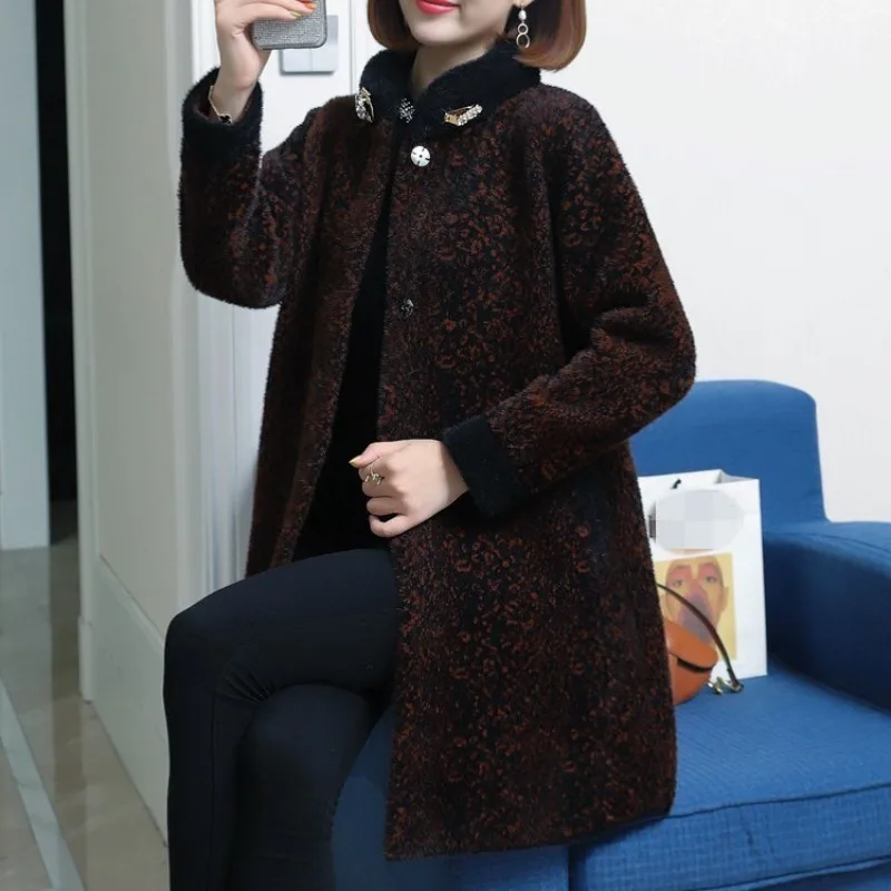 Winter Fashion Elegant Faux Mink Fur Coat Women Streetwear Office Lady Long Sleeve Fur Collar Overcoat Plus Size Stand Collar - Цвет: 3