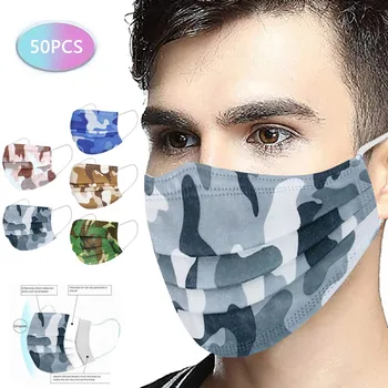 

10/50PCS Masque jetable маски Fast delivery Headband Unisex Camouflage Disposable Industrial 3-Ply Design Face Masks mascarar