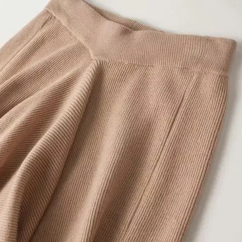Весна-Осень, юбки женские, вязанные, шерсть, асимметричная, длинная юбка, высокая талия, эластичная, пэчворк, трапециевидная юбка