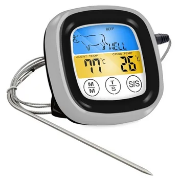 

Digital Food Meat Thermometer BBQ Grill Temperature Kitchen Cooking Tool with Probe Touchscreen Barbecue Timer Alarm Thermometer