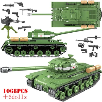 

1068pcs Military IS-2M Heavy Tank Soldier Figures Weapons Building Blocks WW2 Army Figures Enlighten Bricks Children Toys Gifts
