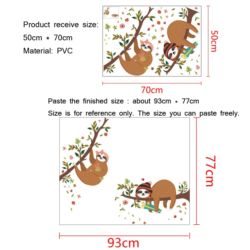Два Ленивца на дереве, стикер на стену для детской комнаты, украшения для спальни, настенные художественные наклейки, наклейки с животными, домашний декор, обои