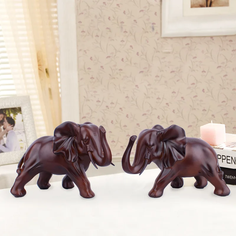 

Resin Crafts European Style Wood Grain Small Couples Elephant Domestic Ornaments Creative Business Gift