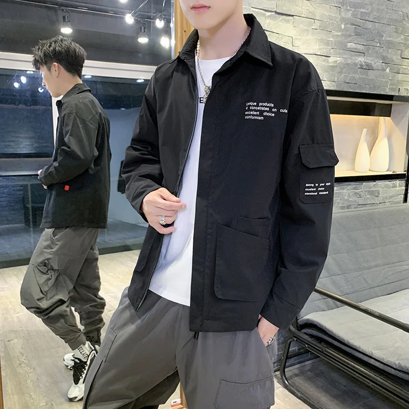 

MEN'S Coat 2019 New Style Spring And Autumn Korean-style Trend on Clothes Students Fold-down Collar Youth Casual Jacket Spring C