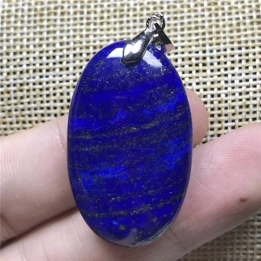 Natural Royal Blue Lapis Lazuli Pendant For Woman Men Crystal Oval Stone 34x21x9mm Beads Silver Necklace Pendant Jewelry AAAAA