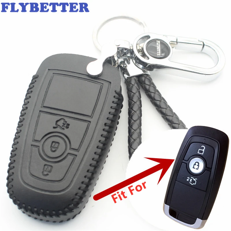 Чехол FLYBETTER для смарт-ключей Ford New Mondeo/Edge/F150/Escape L68 из натуральной кожи с 3 кнопками |