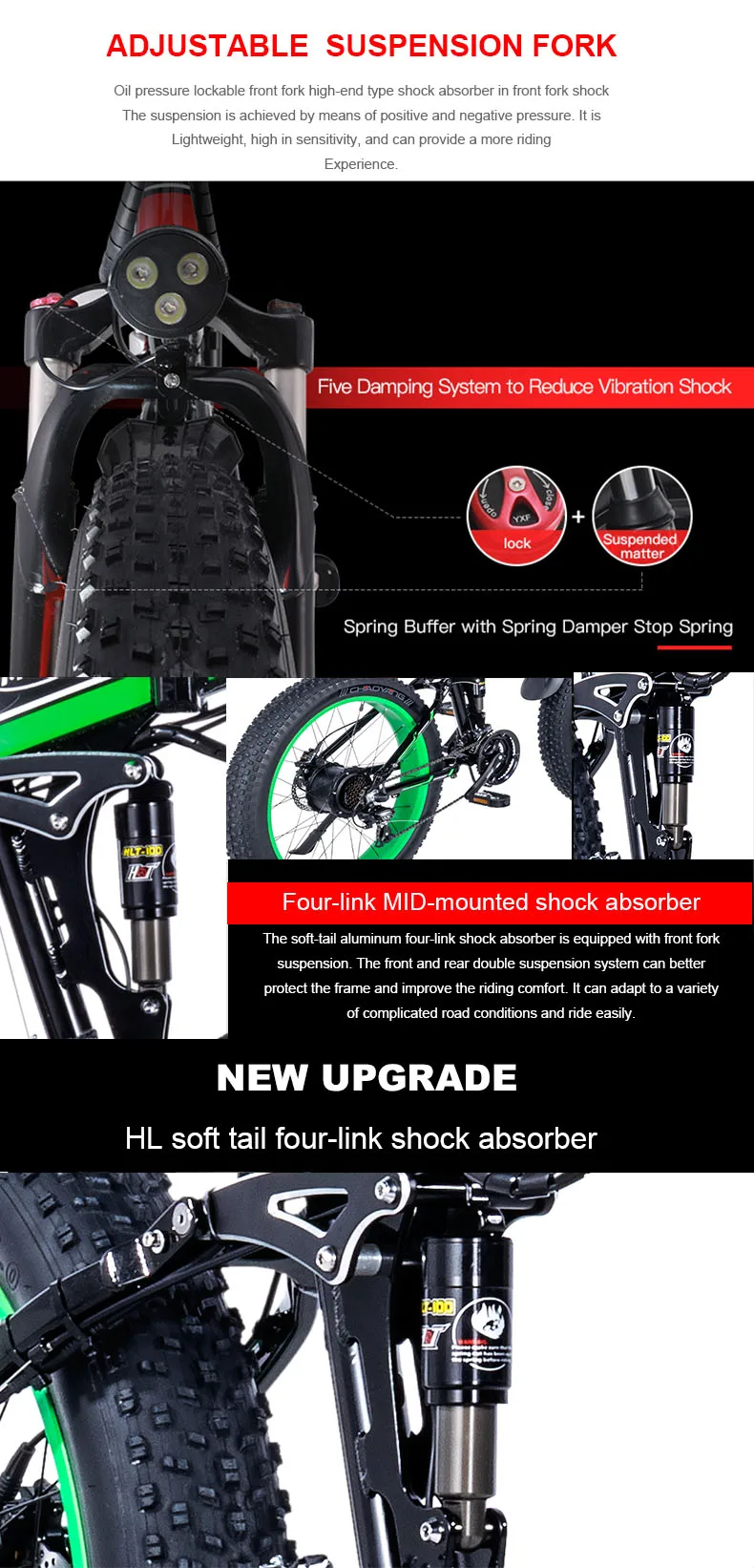Flash Deal 26inch Fat ebike electric snow bicycle 48V lithium battery hidden frame 750w high speed motor Soft tail Hydraulic ebike 4.0 tire 7