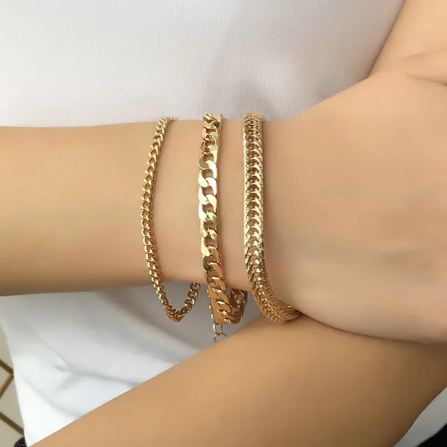 Punk Curb Cuban Chain Bracelets Set for Women Multilayer Miami Boho Thick Gold Color Charm Bracelets Bangles Fashion Jewelry Antique Silver