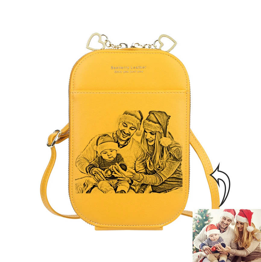 

Custom Photo Zipper Wallet Engraved Crossbody Bag Phone Bag Fashion PU Diagonal Shoulder Small Bag Women's Long Wallet Gift