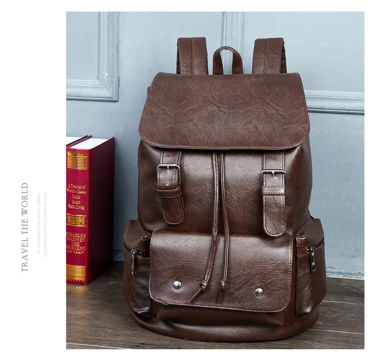 PU Travel Leisure Backpacks Vintage Men Leather Laptop Backpack Bag for Men Teenager Students Retro School Bags Casual Rucksacks (16)
