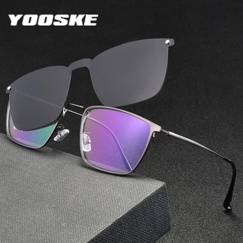 

YOOSKE Vintage Rectangle Sunglasses Men Polarized Magnet Clip On Sun Glasses Male Black Prescription Eyeglasses