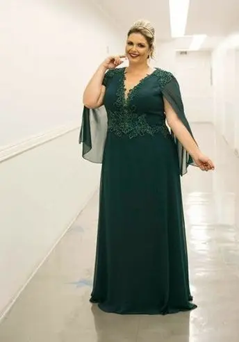 Vestido largo verde para madre de la novia, longitud hasta el suelo, cuello en V profundo, gasa, talla grande, madrina farali, 2021 - AliExpress Bodas eventos