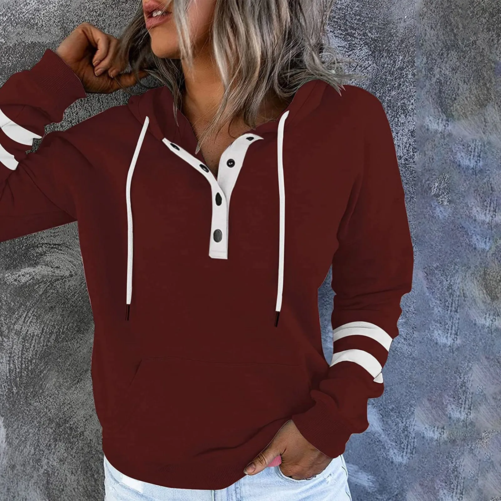 Fashion Women's Pullover Hoodies Tops Winter Warm Casual Button Down Long Sleeve Pocket Oversized Sweatshirts 2021 2