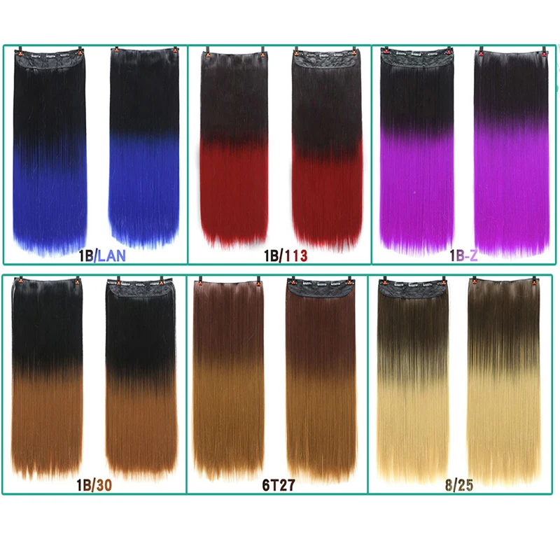 Длинные прямые волосы для наращивания на 5 клипсах, синтетические волосы Haistyle, высокая температура, фиберт, белый, красный, фиолетовый, серый